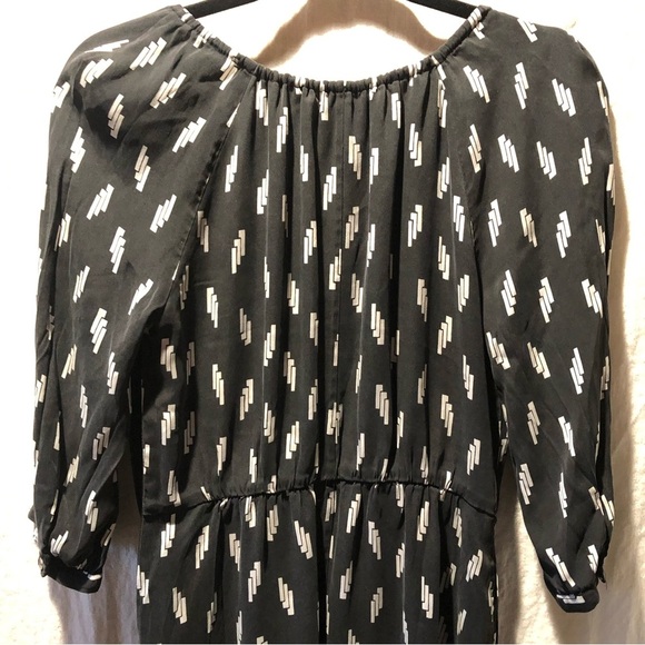 Nordstrom Collection scoop neck w tie mid length silk dress black and white 4 - Picture 6 of 9